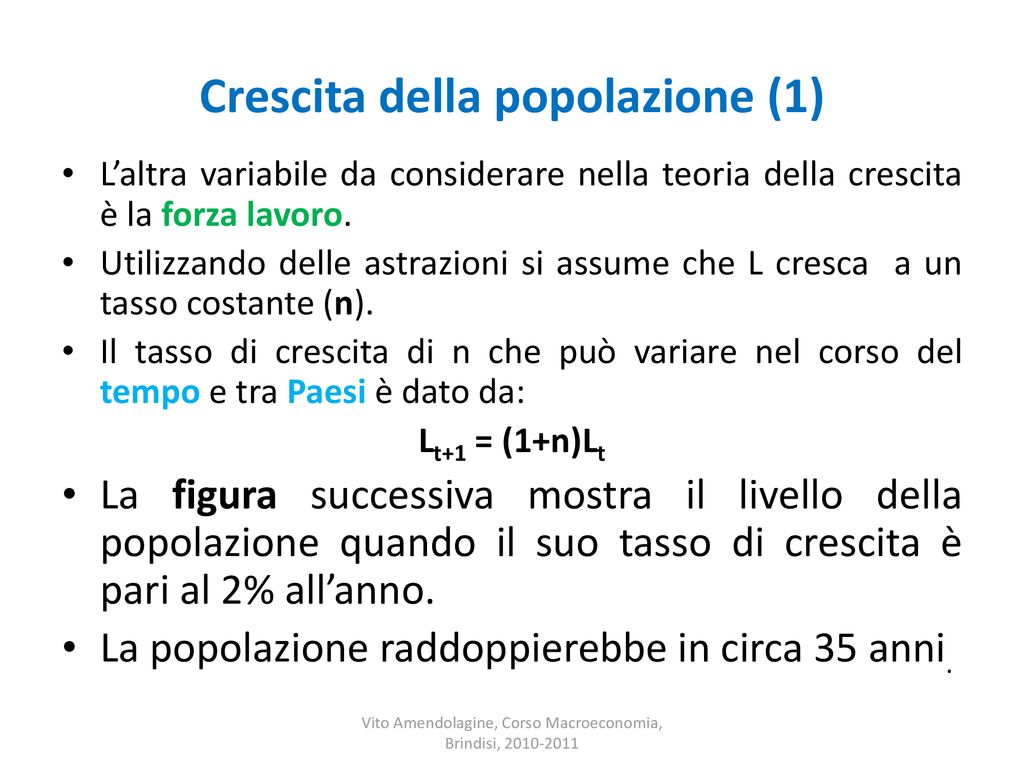 Corso Di Macroeconomia Lezione 12 La Teoria Della Crescita Economica